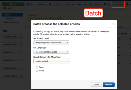 Copy articles in a batch